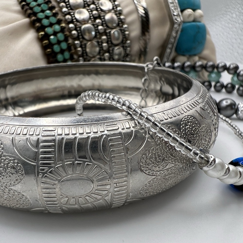 Vintage 8 Piece Bracelet Lot Silver‎ Tone Rhinestone Turquoise Beaded Italy